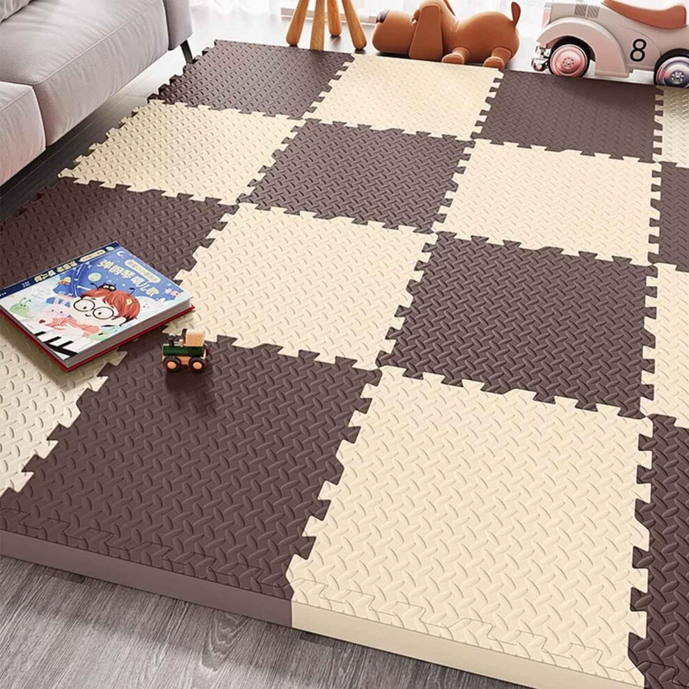 2.5Cm Thick Gym Floor Mats Eva Interlocking 60X60cm Tiles, 9 Tiles, Multicolor Safety Play Flooring Pad Beige/Brown