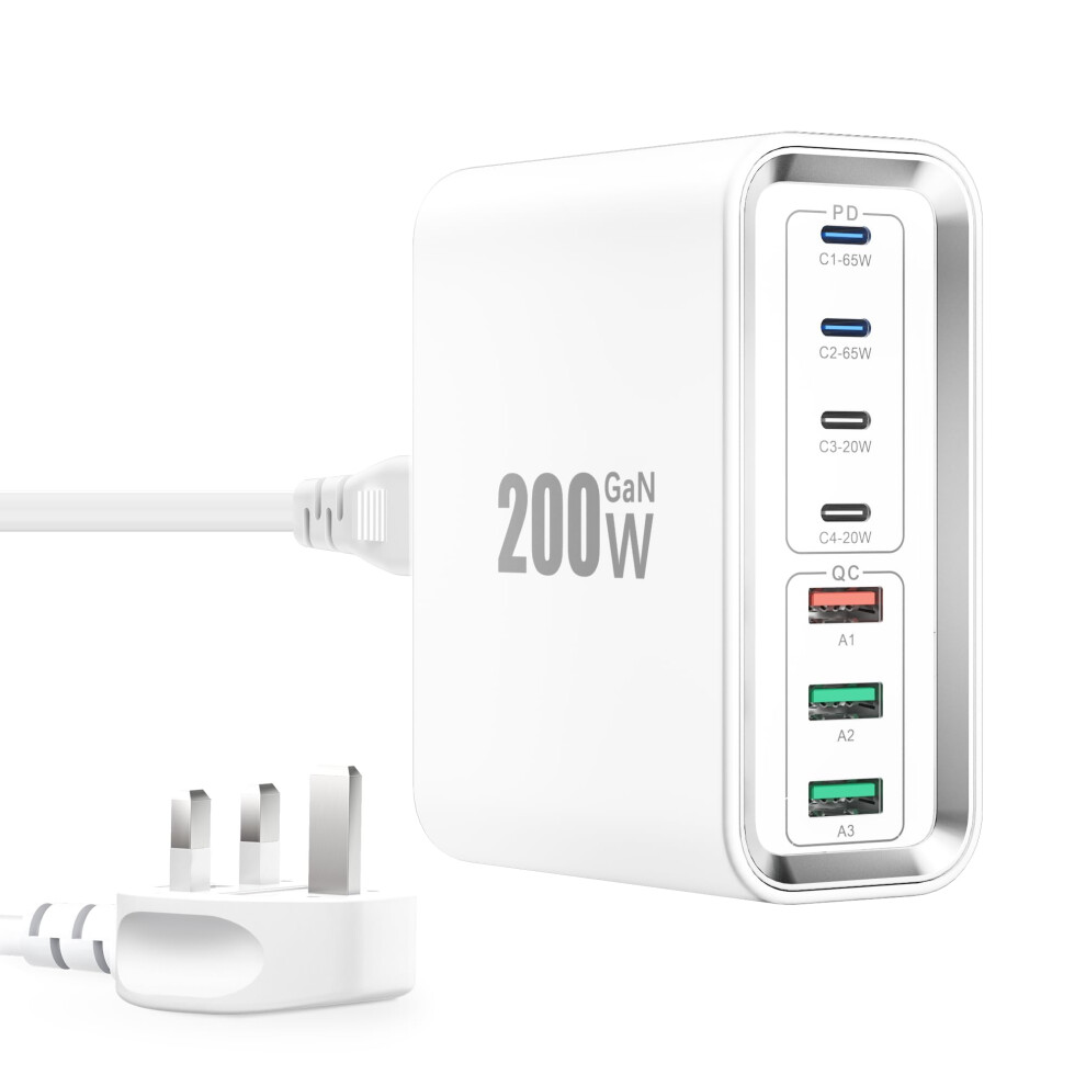 Usb C Plug, 200W Gan 7-Ports Fast Charging Station Hub-Mutil Wall Charger With Pd 65W Usbc Charger+ 18W Qc Power Desktop Charger For Macbook, Ipads, 8000002720083