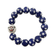 Pulseira de madeira com a bandeira americana, pulseira para o Dia da Independência, pulseira grossa e elástica com padrão de contas vermelhas,
