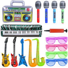 Inflatable Party Props Guitar Inflatable Saxophone Microphone Balloons Fun Musical Instruments Accessories for Pool Birthday Party Supplies Favors