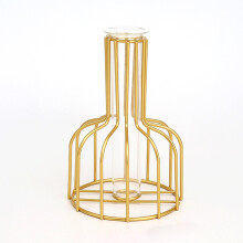 Test Tube Metal Plant Holder, Clear Glass Hydroponic Vase With Golden Glass Vase For Office And Room Decor, Modern Home Decor With Geometric Shapes