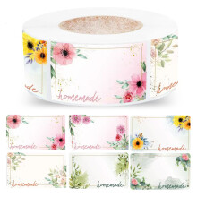 Marmelade Etiketten, Etiketten Selbstklebend, 500Stück (3x5cm) zum Beschriften, Eckig Blumen, Aufkleber mit Blumensiegel für Marmeladengläser