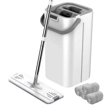 Bodenreinigungs-Maestro, verstellbarer Edelstahl-Mopp und Eimer-Set mit freihändiger Auswringvorrichtung, wiederverwendbare Mikrofaserpads für