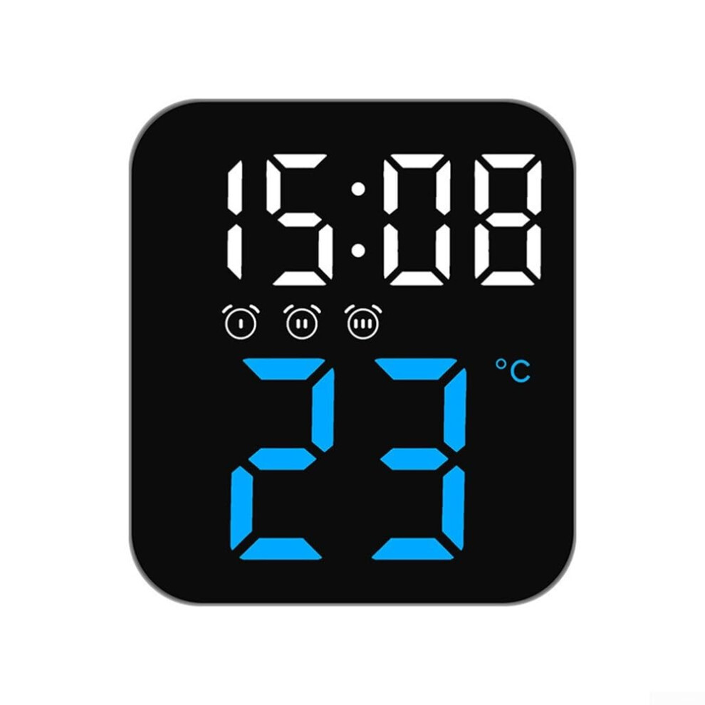 Three Alarm Creative Temperature Clock With Adjustable Brightness Voice Control Activation Date And Temperature Ice Blue