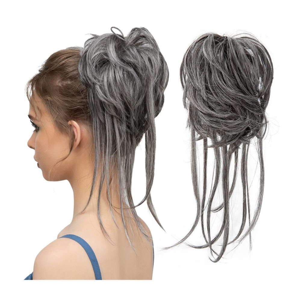 Unisex Hair Bun Chignon Extensions, Ponytail Extensions With Elastic Rubber Band, Tousled Updo Hair Scrunchies Color 4 60