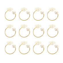12 Stuks Parels Servethouders Ringen Rose Bloem Metalen-goud
