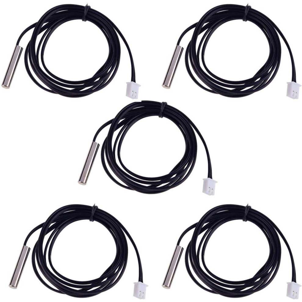 NTC Temperature Sensor 100K B3950 1% Waterproof Probe Thermistor 1M Cable 5Pack