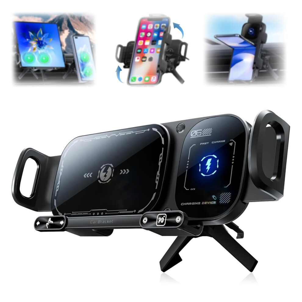 Wireless Charging Car Mount 15W Fast Charger With Auto Rotating Phone Holder For Dashboard And Air Vent 9365049293532