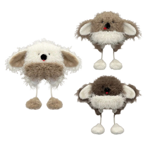 Chapeau de chiot en fourrure douce, couvre-chef blanc pour-brun 1