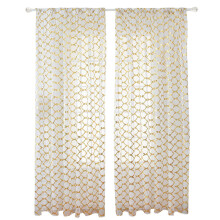 Gold Foil Patterned Drapes Embroidered Faux Linen Window Treatments with Moroccan Design Sheer Panels for Bedroom Living Room and More