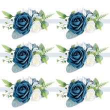 6Pcs Elegant Silk Flower Wrist Corsage Set For-haze blue