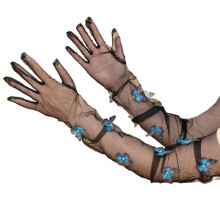 Gants en dentelle transparente, gants de discothèque, gants-Bleu