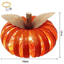 Håndmalet rustik borddekoration til græskar, kunstigt græskar med autentiske orange blade og dekorativ bast, giv din efterårshøst et pift.