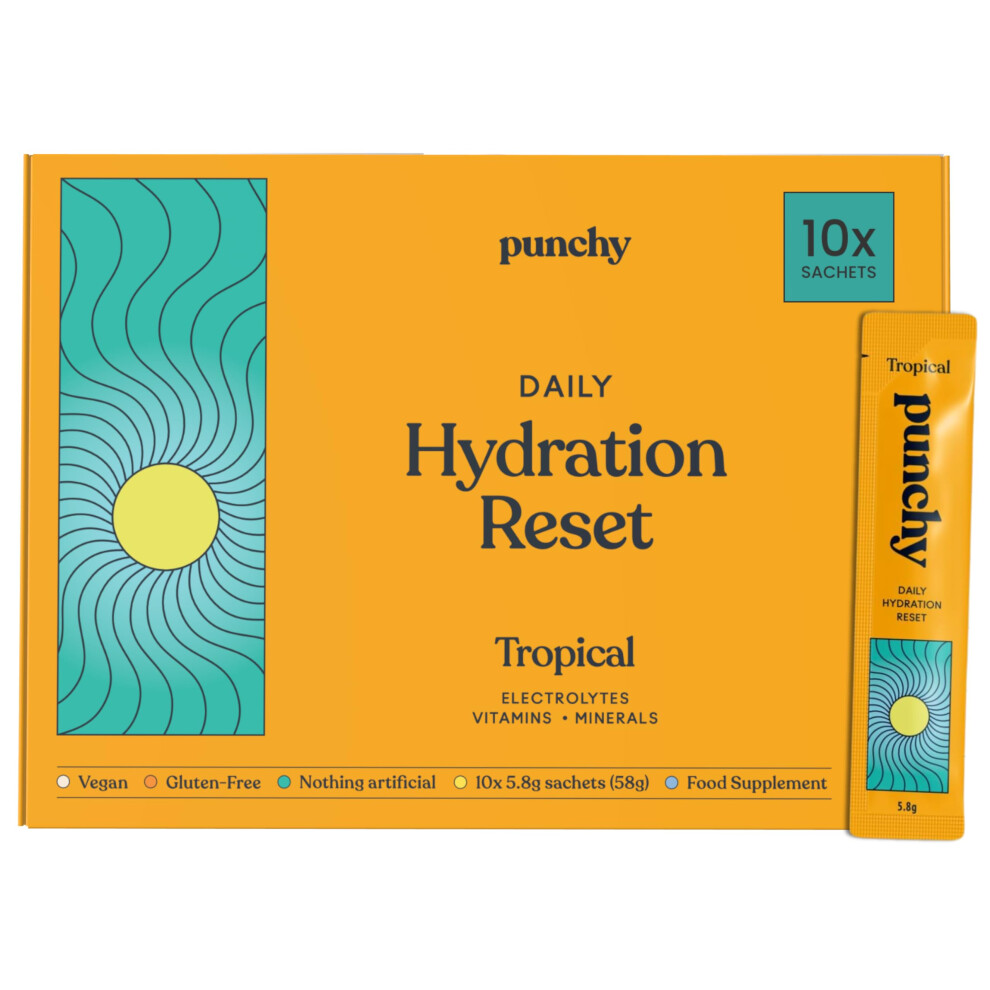 Punchy Drinks Hydration Sachets X10 Tropical - Electrolyte Powder Rehydration Sachet With Sodium, Magnesium, Vitamin C & More - Advanced Powder For