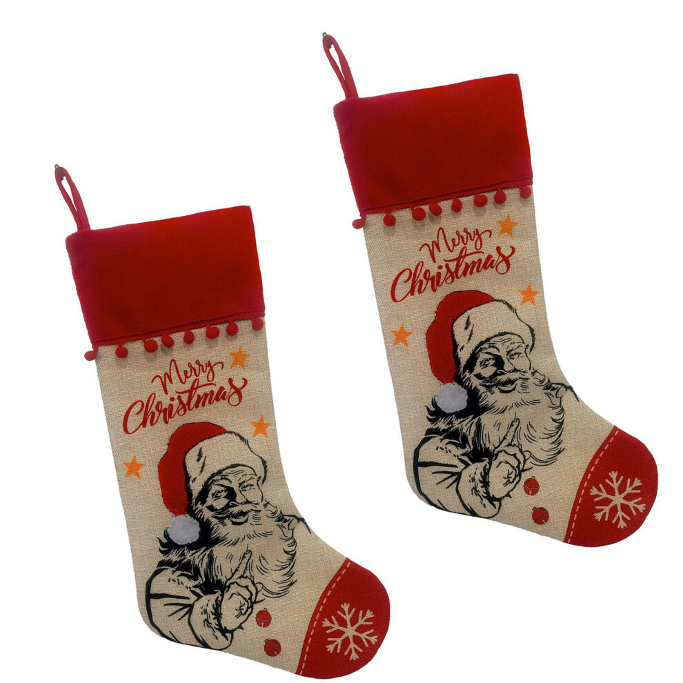 Handcrafted Santa Snowman Holiday Ornament Linen-Elder 2PCS