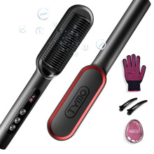 TYMO Hair Straightener Comb Plus - Hair Straightening Brush & Iron with Nano Titanium Coating for Even Heat, 9 Temperature Settings & LED Screen,