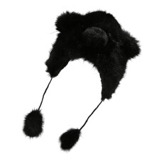 Chapeau en fourrure pour femmes, ours en fourrure, capuche-Noir