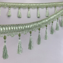 Fringe Tassel Lace Curtain Trim 4 Yards Green Beading Ball Fringe For Piano Cover