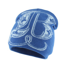 Chapeau tricoté d'hiver avec motif de lettres,-bleu foncéA