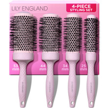 Lily England Professional Round Brush Set for Styling - 4 Ceramic Ionic Round Brushes for Blow Drying Hair - Pink