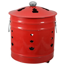 Red Enamel Garden Incinerator Bin for Waste Burning, Compact Outdoor Metal Fire Pit Barrel