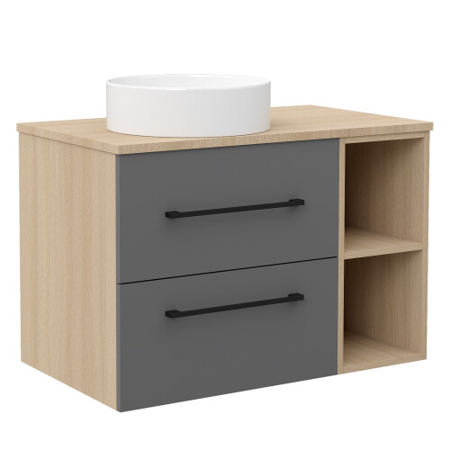 Grey Oak 800mm Bathroom Vanity with WhiteBasin Matt Wall Hung 1