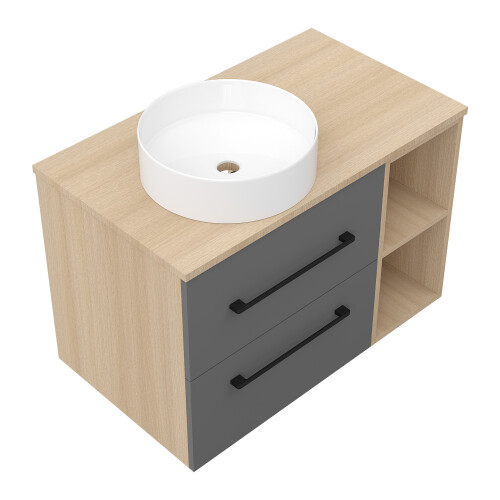 Grey Oak 800mm Bathroom Vanity with WhiteBasin Matt Wall Hung 2