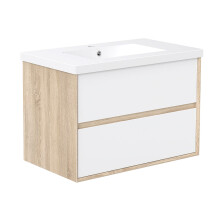 Gloss White Oak 800mm Bathroom Vanity Unit with White Resin Sink Matt Wall Hung