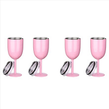 4PCS Insulated Pink Wine Glasses Double Wall Food Grade Stainless Steel Travel Wine Cup with Leak Proof Lid for Adult