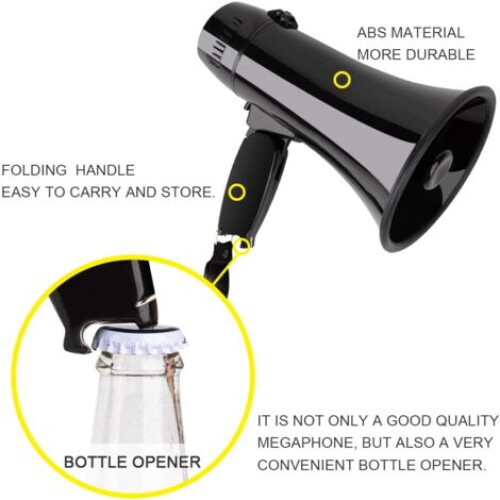 20W Portable Megaphone Speaker with Volume Control and Strap, Black 2