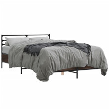 vidaXL Bed Frame Brown Oak 120x190 cm Small Double Engineered Wood and Metal