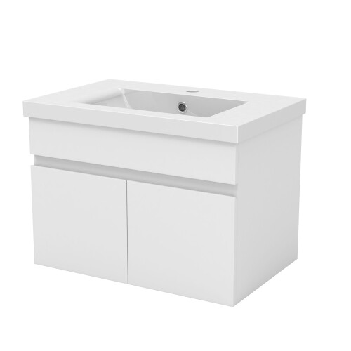 White 600mm Bathroom Vanity Unit with White Thick Basin Matt 2 Doors