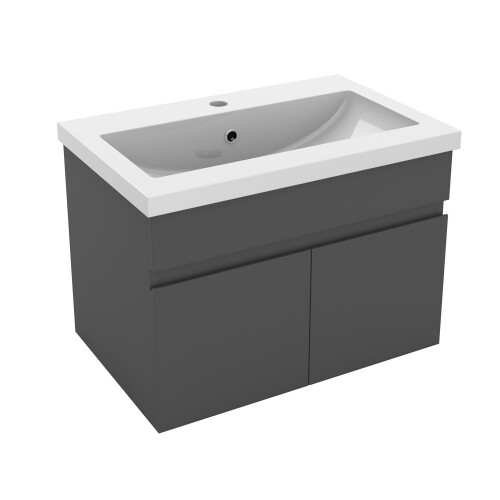 Grey 600mm Bathroom Vanity Unit with White Thick Basin Matt 2 Doors 2