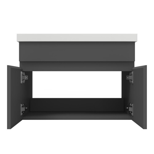 Grey 600mm Bathroom Vanity Unit with White Thick Basin Matt 2 Doors 1