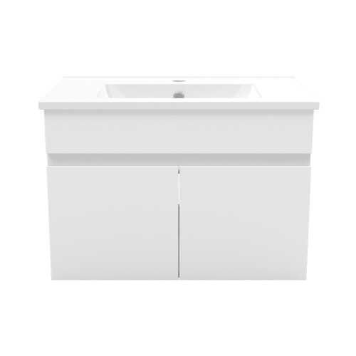 White 600mm Bathroom Vanity Unit with White Basin Matt 2 Doors