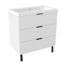 White 800mm Bathroom Vanity Unit with White Resin Basin Matt 3 Drawers