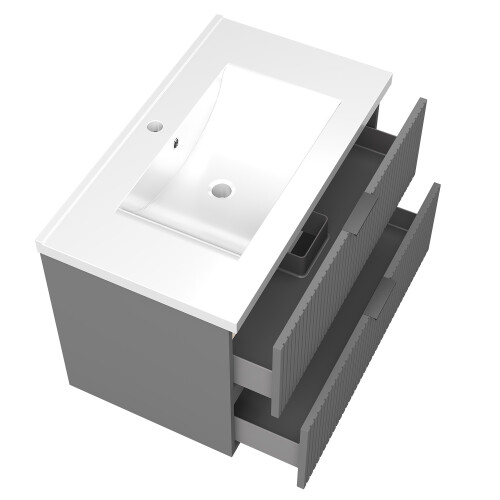 Grey 800mm Bathroom Vanity Unit with White Thick Basin Matt Wall Hung 1