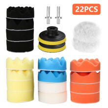 Car Polishing Pads, 22Pcs Black Sponge Pad Woolen Buffer Kit with Drill Adapter for Auto Detailing, Effective for Paint Waxing, Polish Cutting and Sea