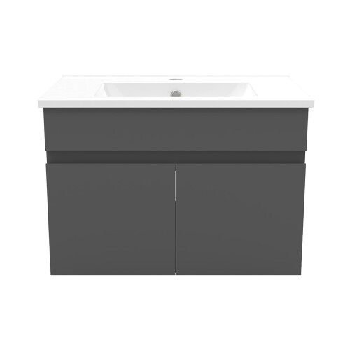 Grey 600mm Bathroom Vanity Unit with White Basin Matt 2 Doors 2