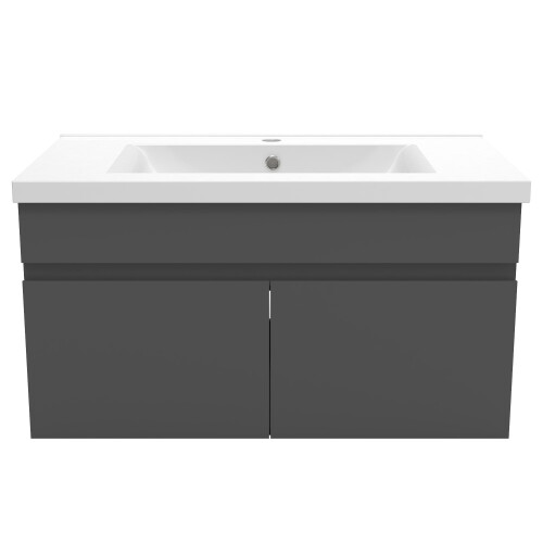 Grey 800mm Bathroom Vanity Unit with White Thick Basin Matt 2 Doors 1