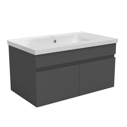 Grey 800mm Bathroom Vanity Unit with White Thick Basin Matt 2 Doors 2
