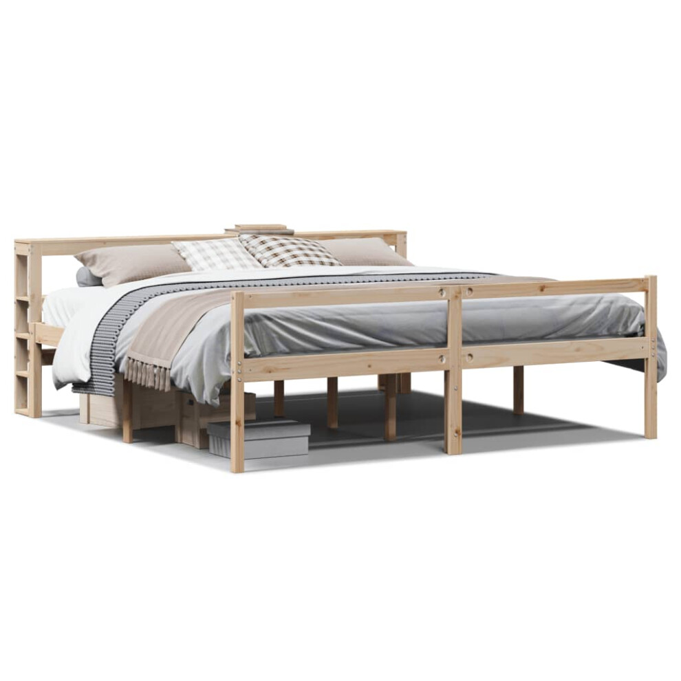 Vidaxl (Natural, 200 X 200 Cm) Senior Bed With Headboard Children Bed Frame Bunk Bed Solid Wood Pine
