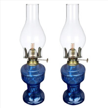 2X Rustic Oil Lamp Vintage Glass Coal Lamp Oil Lamps for Indoor Use Home Decor Lighting Oil Lantern Blue