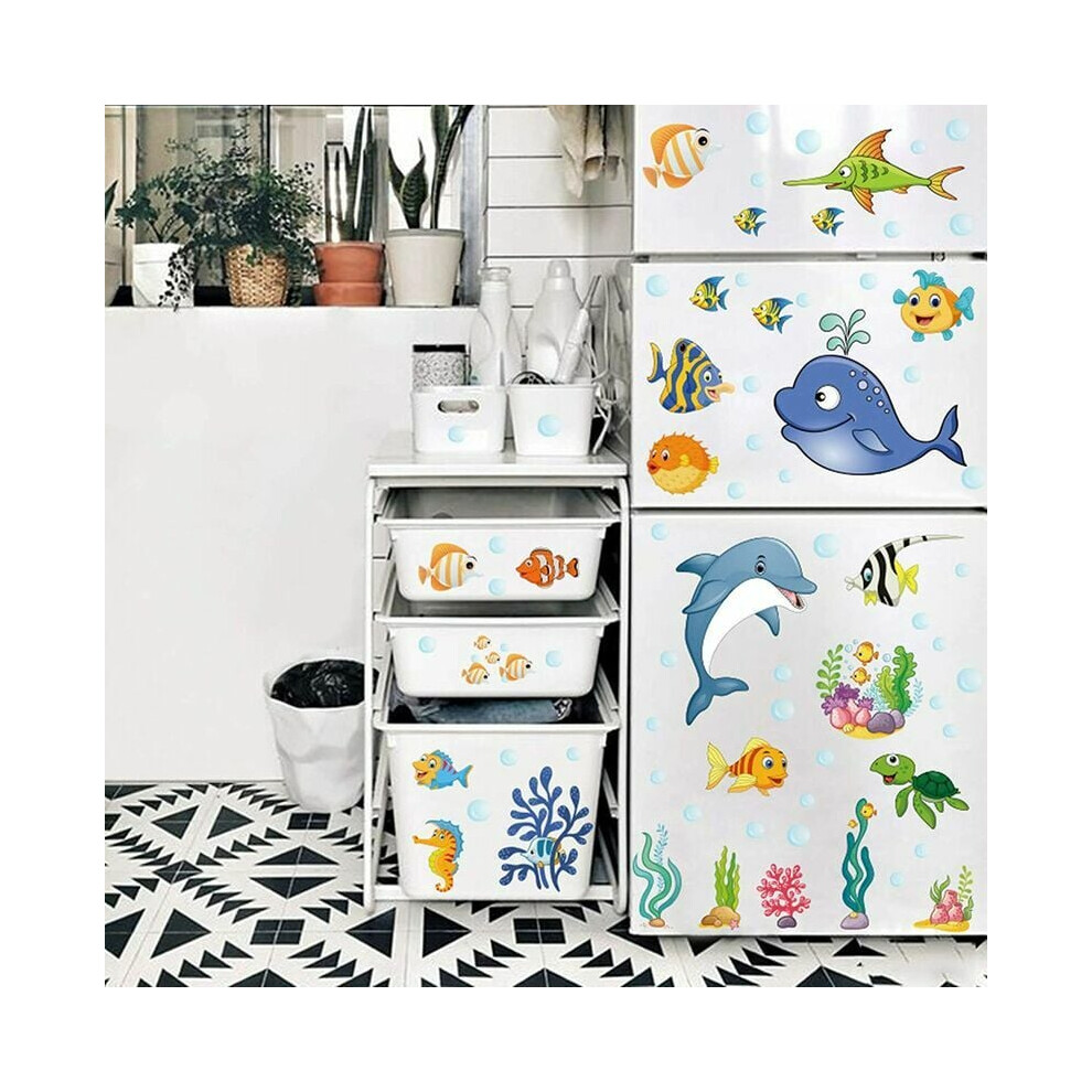 Adhesive Wall Decals, Reusable Wall Decor for Kids Rooms - Marine Animal Theme Dolphins Whales Cartoons, Lifelike Patterns for Bedroom Decor,