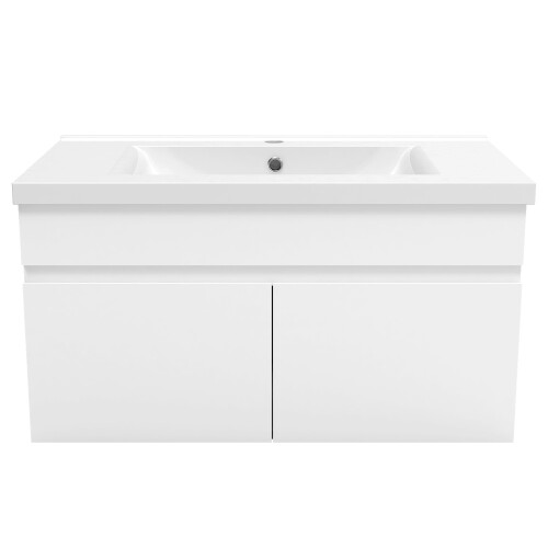 White 800mm Bathroom Vanity Unit with White Thick Basin Matt 2 Doors 2