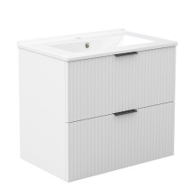 White 600mm Bathroom Vanity Unit with White Basin Matt Wall Hung