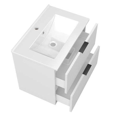 White 600mm Bathroom Vanity Unit with White Basin Matt Wall Hung 1