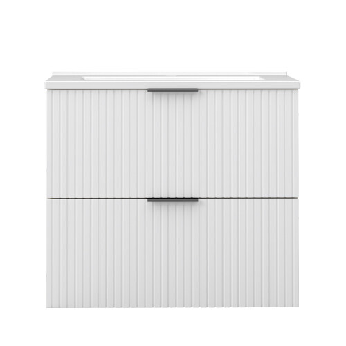 White 600mm Bathroom Vanity Unit with White Basin Matt Wall Hung 2