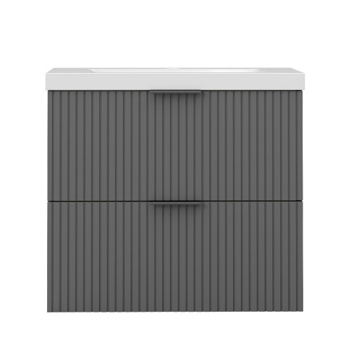Grey 600mm Bathroom Vanity Unit with White Thick Basin Matt Wall Hung 2
