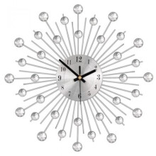 Giant Silver Wall Clock with Rhinestones, Metal Silent Wall Clock Modern Nordic Decoration, Creative Design for Living Room Bedroom Bar 56cm